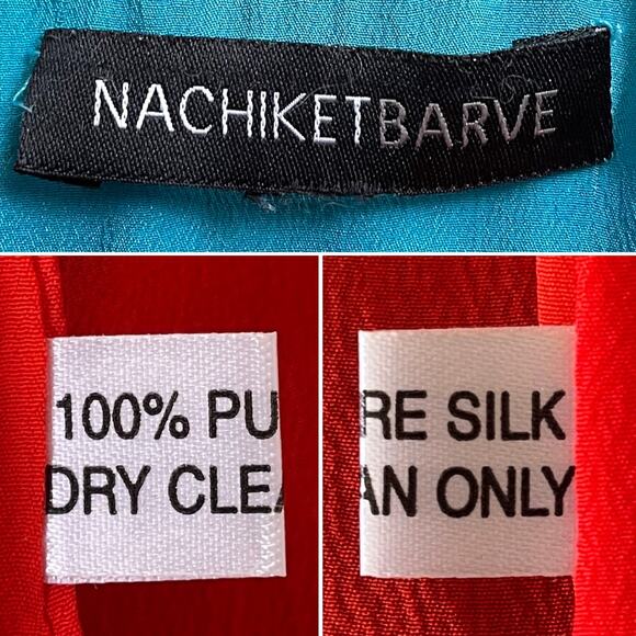 Nachiket Barve 100% Silk Maxi Dress Bauhaus MCM Gown Wedding Blue Maroon Green - Picture 5 of 10